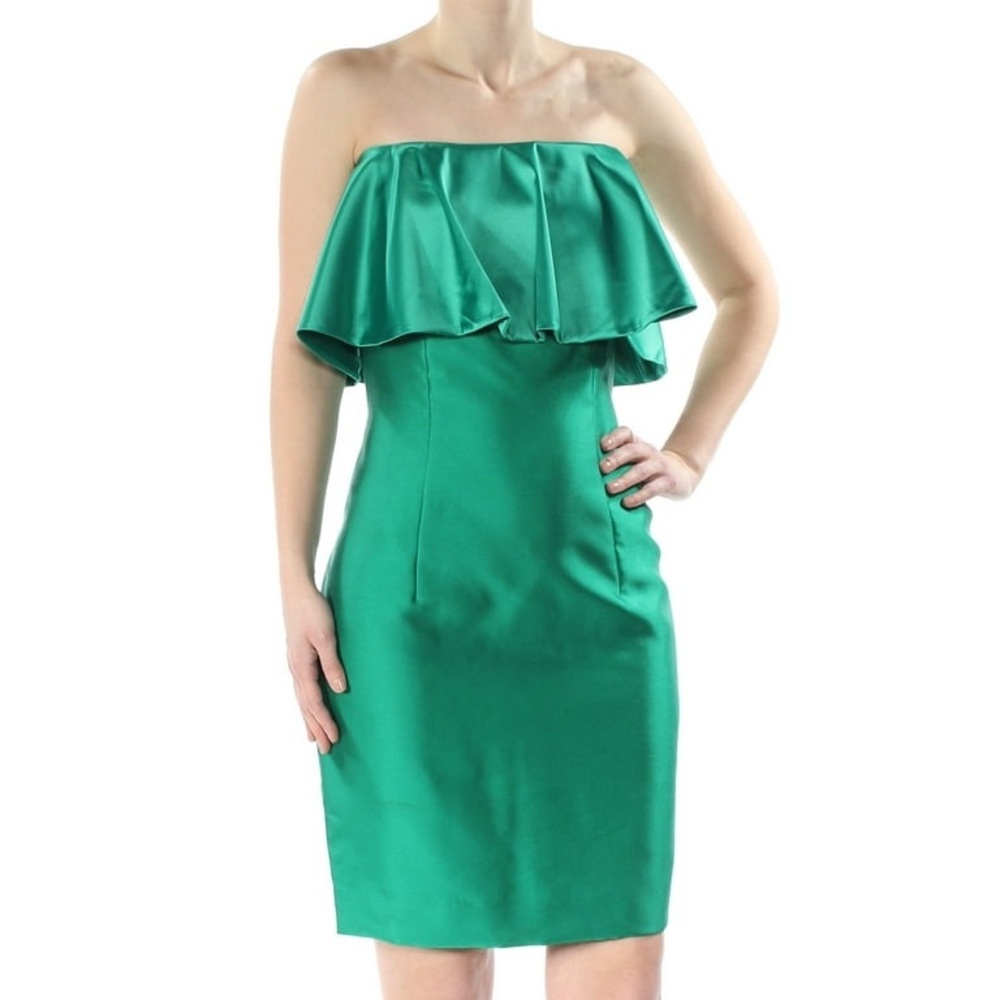 Adrianna Papell NWT Emerald Green Ruffled Sleeveless Mini Shift Dress Size 10
